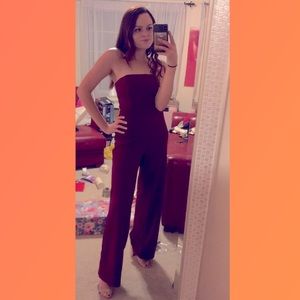 F21 MAROON STRAPLESS JUMPSUIT